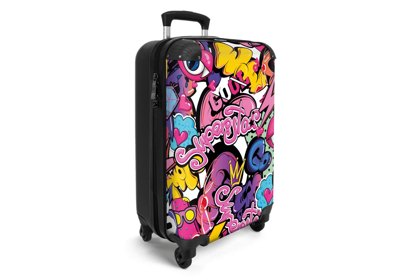 NoBoringSuitcases.com© Hartschalen-Trolley Design - Superstar - Cool - Muster - Lippen - Kinder 55x35x20cm, Kinder Koffer Klein, Trolley Handgepäck, Reisekoffer Bild 2