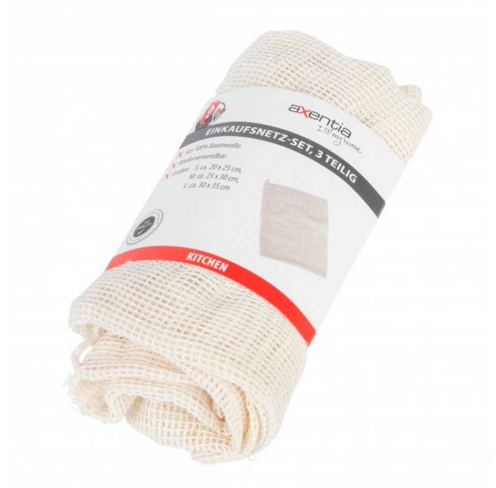 axentia Einkaufsbeutel Einkaufsnetz-Set, 3 Stk. 100 % Baumwolle 133598