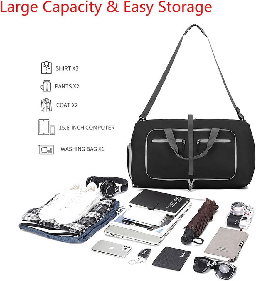 AURIVION Reisetasche Reisetasche faltbar & wasserfest, großes Fassungsvermögen, leicht (Set, 1-tlg., 1× Faltbare Reisetasche mit großem Fassungsvermögen), Ideal für Reisen, Sport und Alltag Bild 3