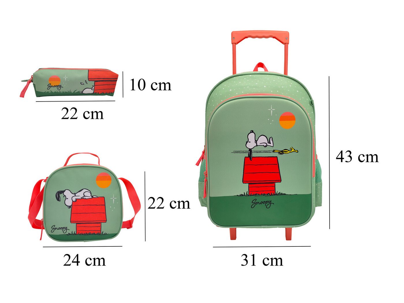 Snoopy Kinderrucksack Schulset 3 tlg Trolley Rucksack Etui Lunchbag Schule 43 cm (3-tlg) Bild 3