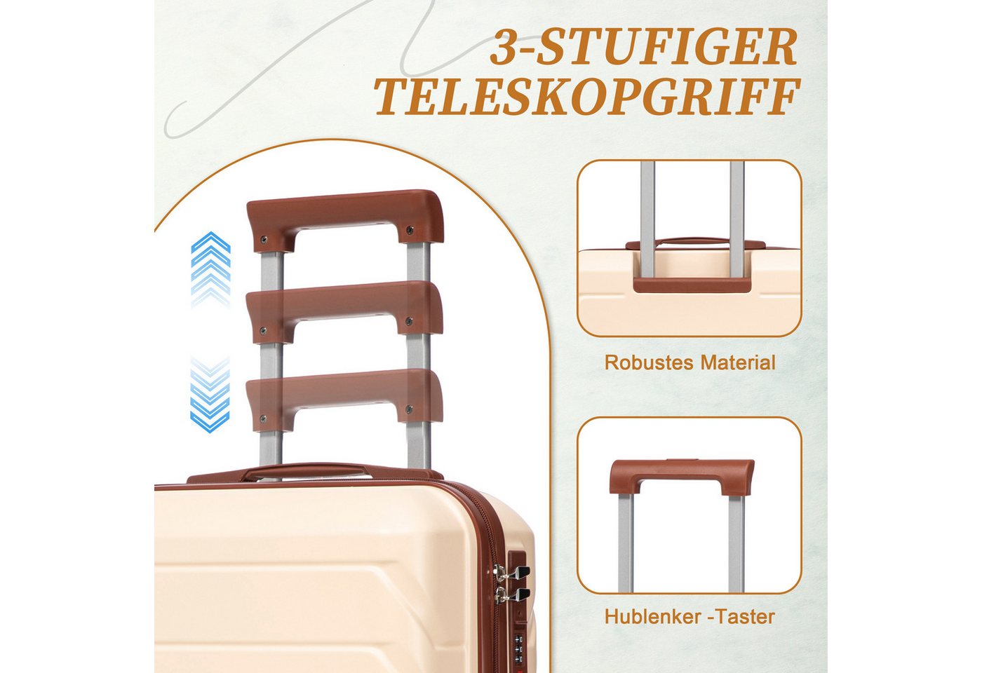 GLP Trolleyset Hartschalen Koffer S-M Set Reisekoffer Trolley, 4 Rollen, (Robustes Koffer-Set aus ABS-Hartschale, 2 tlg., 360° leisen Doppelrollen & verstellbarem Teleskopgriff), für Reisen, Wochenendtrips & Geschäftsreisen