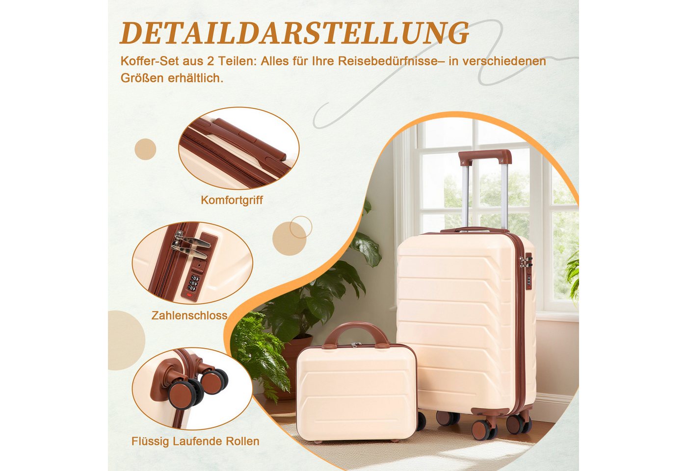 GLP Trolleyset Hartschalen Koffer S-M Set Reisekoffer Trolley, 4 Rollen, (Robustes Koffer-Set aus ABS-Hartschale, 2 tlg., 360° leisen Doppelrollen & verstellbarem Teleskopgriff), für Reisen, Wochenendtrips & Geschäftsreisen Bild 5