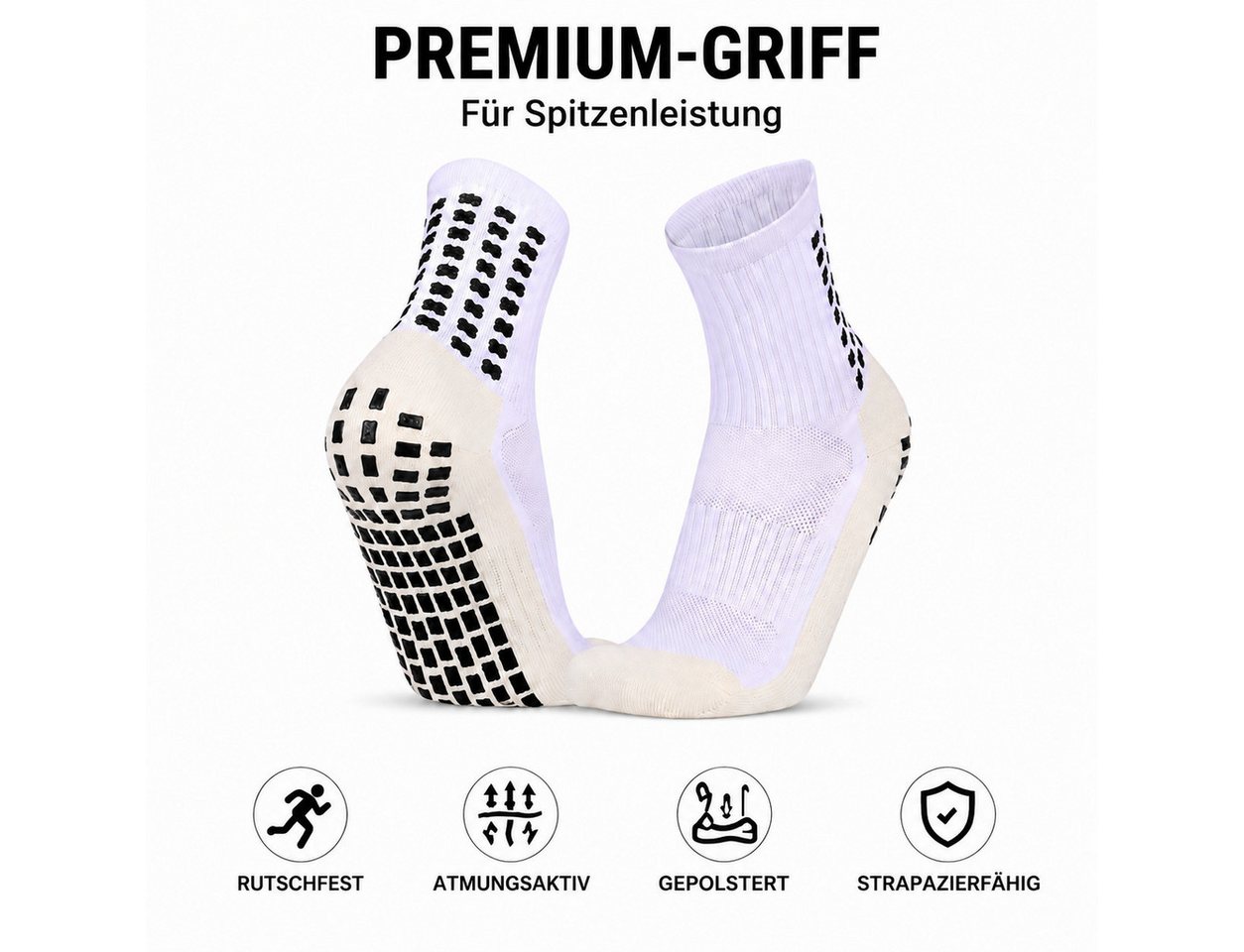 XEOOCE Wandersocken Fußballsocken, Rutschfest, Grip-Sohle, Atmungsaktiv, 1 Paar, Weiß (Packung, Unbekannt) Rutschfest, atmungsaktiv, Kompression, gepolstert Bild 2