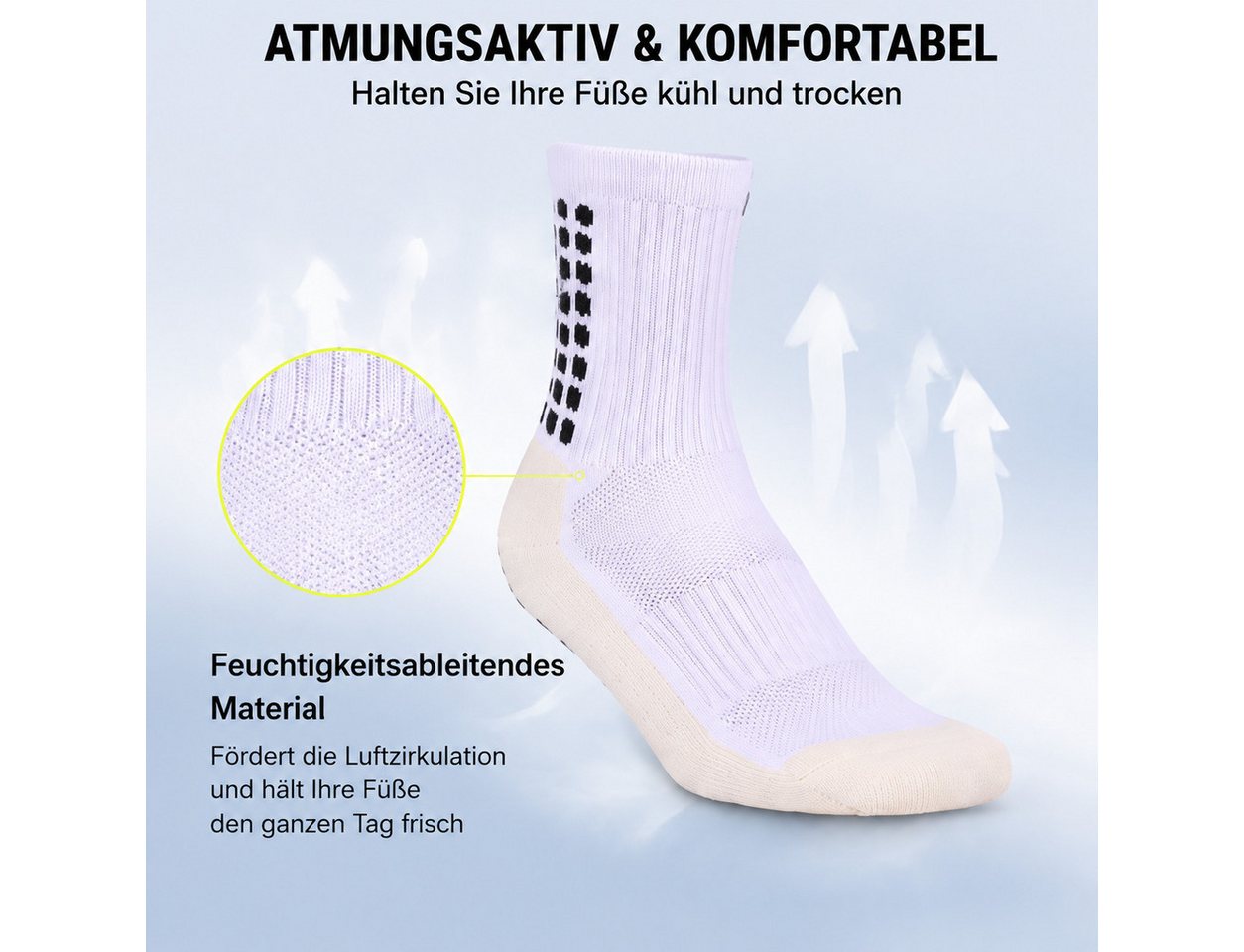 XEOOCE Wandersocken Fußballsocken, Rutschfest, Grip-Sohle, Atmungsaktiv, 1 Paar, Weiß (Packung, Unbekannt) Rutschfest, atmungsaktiv, Kompression, gepolstert Bild 3