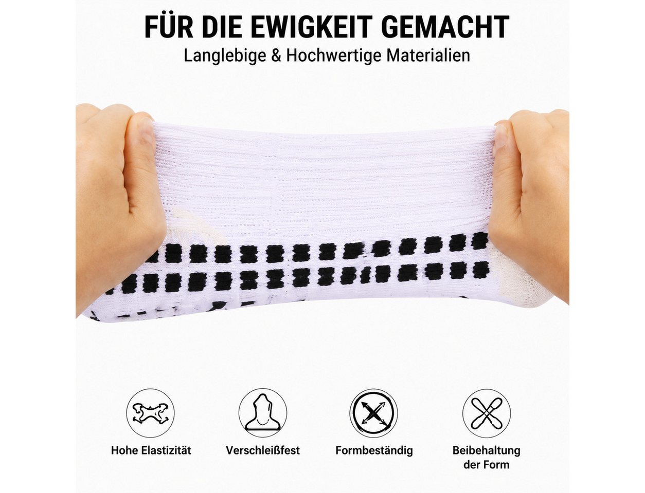 XEOOCE Wandersocken Fußballsocken, Rutschfest, Grip-Sohle, Atmungsaktiv, 1 Paar, Weiß (Packung, Unbekannt) Rutschfest, atmungsaktiv, Kompression, gepolstert Bild 5