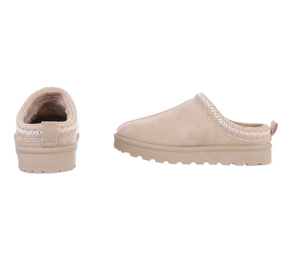Ital-Design Bequeme Clogs für Damen mit dekorativen Details Snowboots (90457972) Flach Flache Stiefeletten in Beige