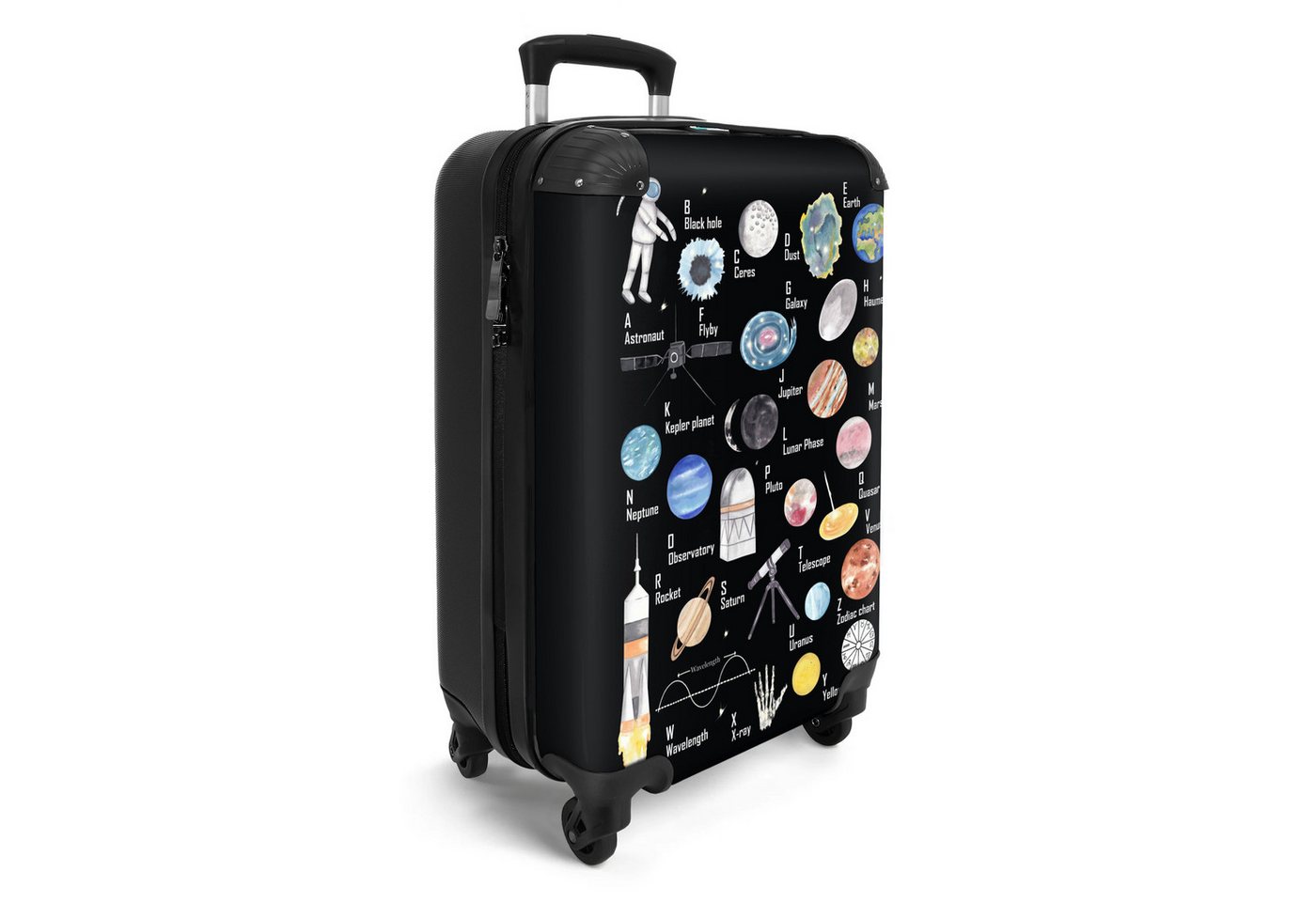 NoBoringSuitcases.com© Kinderkoffer Alphabet - Planeten - Weltraum - Astronaut - Kinder 55x35x20cm, Handgepäck Koffer, Hartschalenkoffer Kinder, Reisekoffer Jungen Bild 3