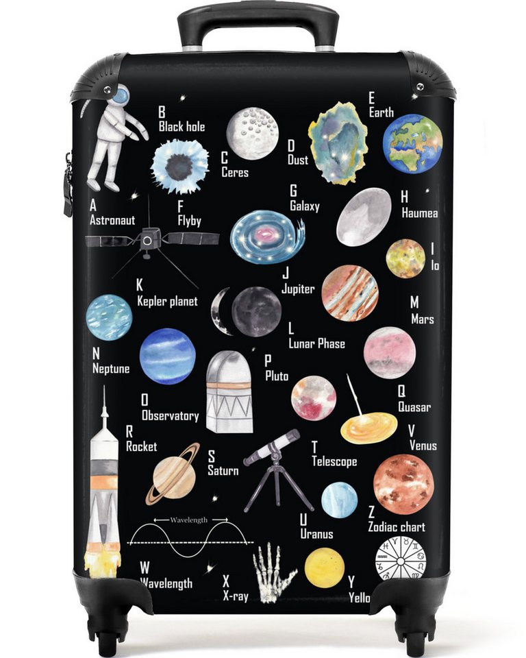 NoBoringSuitcases.com© Kinderkoffer Alphabet - Planeten - Weltraum - Astronaut - Kinder 55x35x20cm, Handgepäck Koffer, Hartschalenkoffer Kinder, Reisekoffer Jungen Bild 4