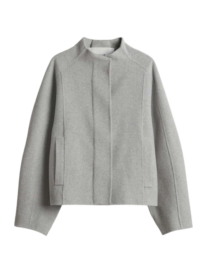 OPUS Kurzjacke grau,Outdoor,Wolle,Meliert,Stehkragen,Langarm,Weit
