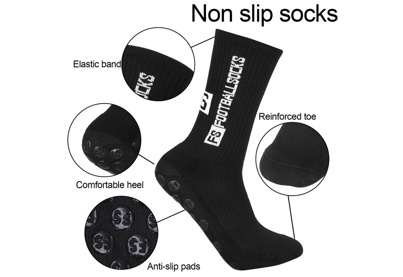 MOPUEA Sportsocken Sportsocken Rutschfeste Grip Fußballsocken 6 Paar 39-46 Basket Laufe (6 Paar Anti Rutsch Sportsocken Fußballsocken Set, Sport Socken Grip Fußball Laufen Basketball Training) Anti Rutsch atmungsaktiv elastisch rutschfest bequem Bild 3