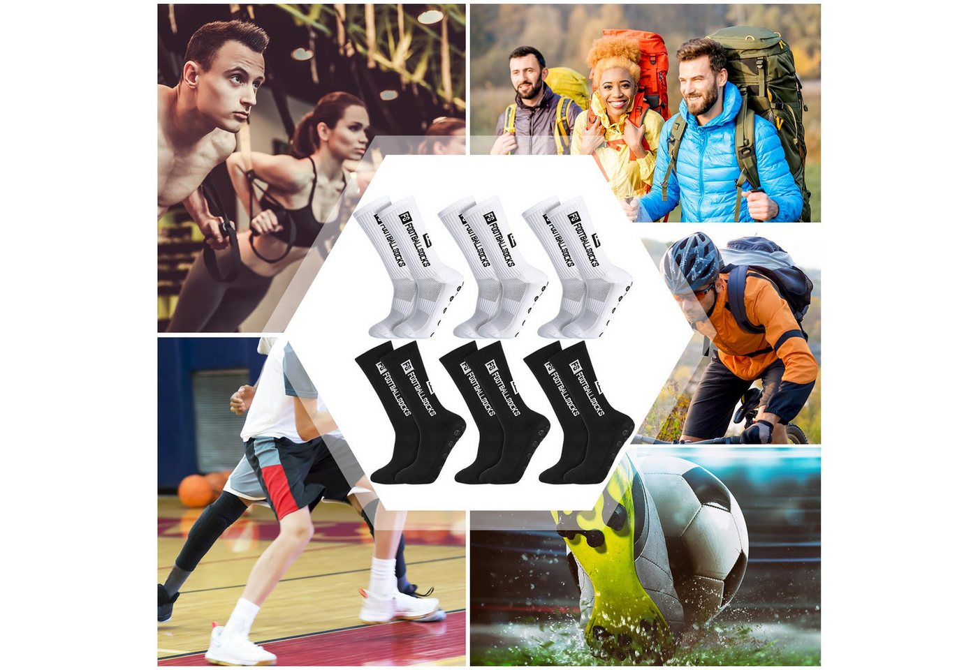 MOPUEA Sportsocken Sportsocken Rutschfeste Grip Fußballsocken 6 Paar 39-46 Basket Laufe (6 Paar Anti Rutsch Sportsocken Fußballsocken Set, Sport Socken Grip Fußball Laufen Basketball Training) Anti Rutsch atmungsaktiv elastisch rutschfest bequem Bild 4