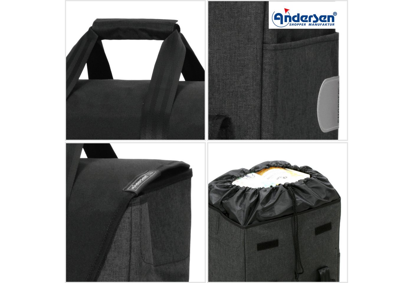 Andersen Einkaufstrolley Treppenst. Royal Sh. Senta 2.0 schwarz, klappbare Ladefläche, belastbar bis 50kg, wasserabweisend Bild 5