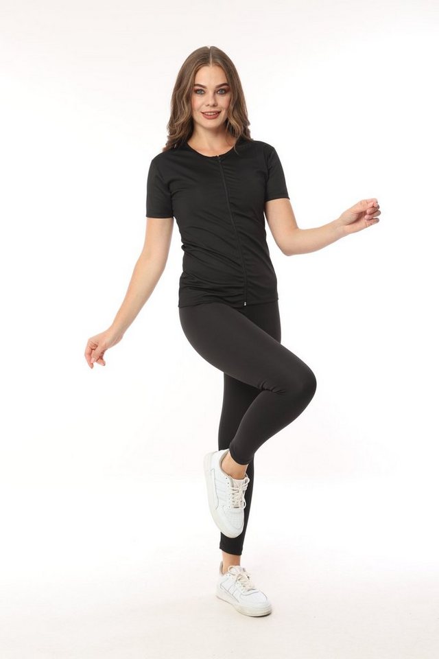 herémood Trainingsshirt Damen-Zipper Kurzarm Sauna-T-Shirt/Thermo-Sauna-Anzug/Body Shaper