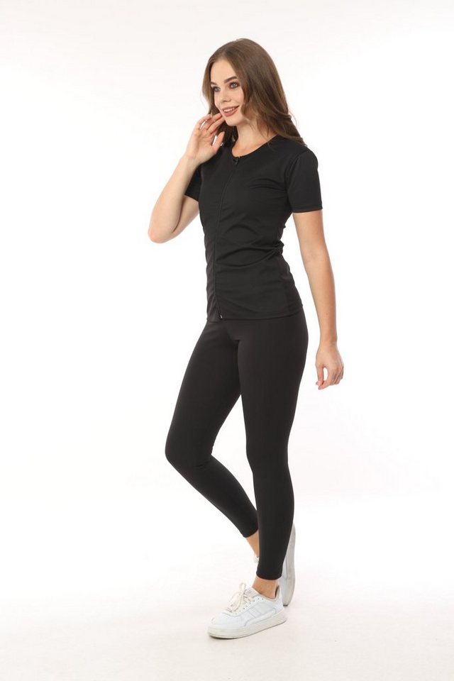 herémood Trainingsshirt Damen-Zipper Kurzarm Sauna-T-Shirt/Thermo-Sauna-Anzug/Body Shaper Bild 2