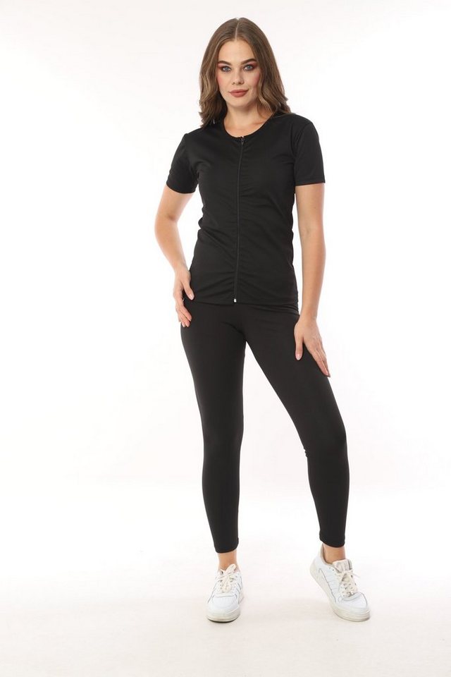 herémood Trainingsshirt Damen-Zipper Kurzarm Sauna-T-Shirt/Thermo-Sauna-Anzug/Body Shaper Bild 5