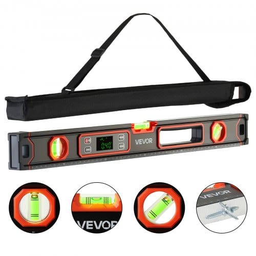 VEVOR Digitale Wasserwaage mit LCD-Display, 60 cm Richtwaage mit 3 Libellen 90°/45°/0°, Meganetische Maurerwaage mit IP54 Wasserschutz & 2 Batterien, 360° Messwerkzeug für Baustelle Hausrenovierung