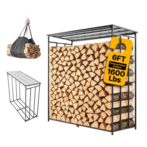 VEVOR Kaminholzregal 3/8 Cord Brennholzregal Feuerholzregal 1855x715x1850mm, für Kamin, Terrasse & Balkon, Rahmen aus Kohlenstoffstahl Pulverbeschichtet, Tragfähigkeit 730 kg, Kapazität 1962 L Schwarz