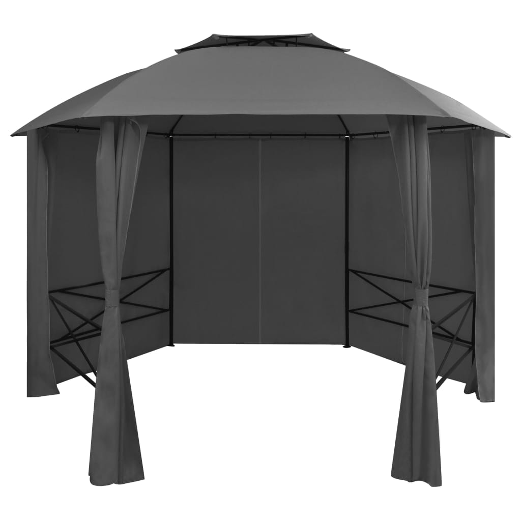 Gartenpavillon Mit Vorhängen Sechseckig 360x265 Cm - Vidaxl