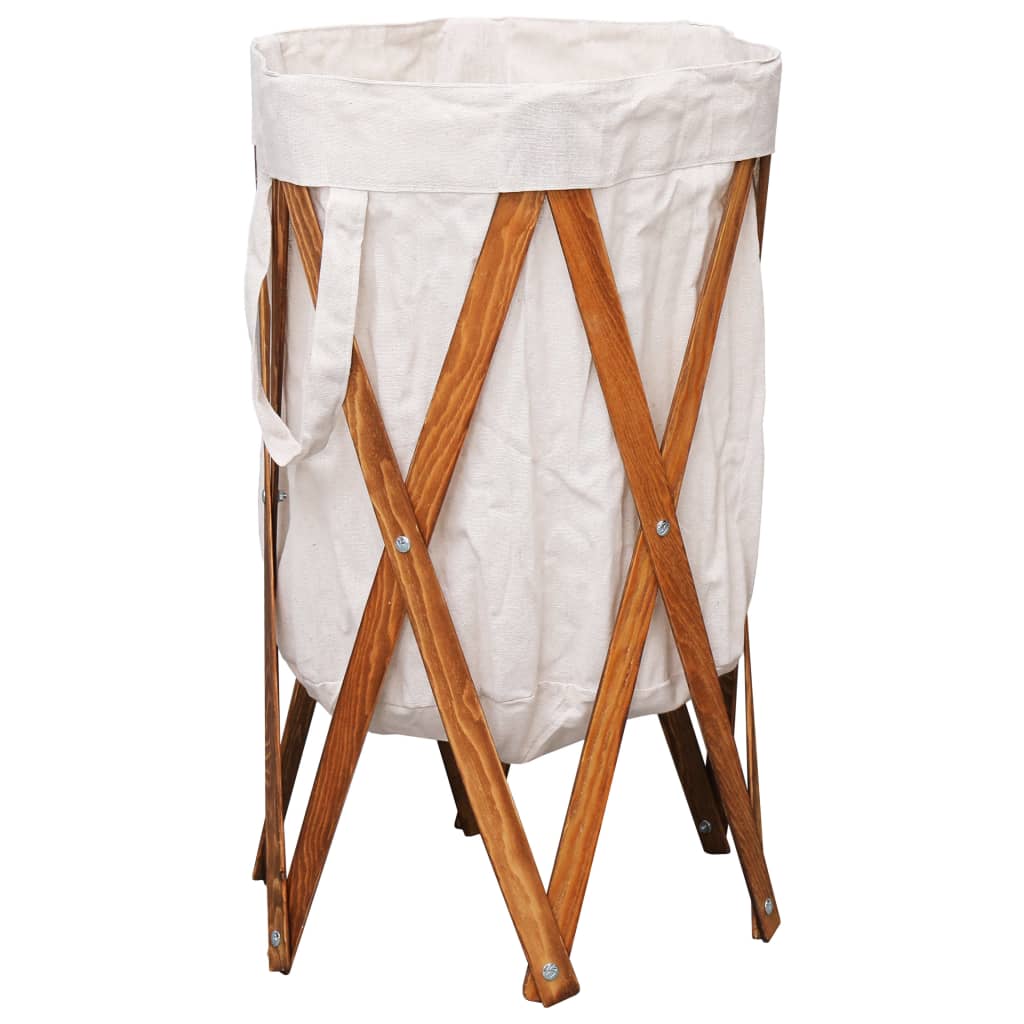 Vidaxl Folding Laundry Basket Cream Wood And Fabric