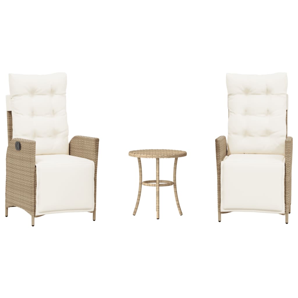 Vidaxl 3 Piece Bistro Set With Cushions Beige Poly Rattan (us Only)