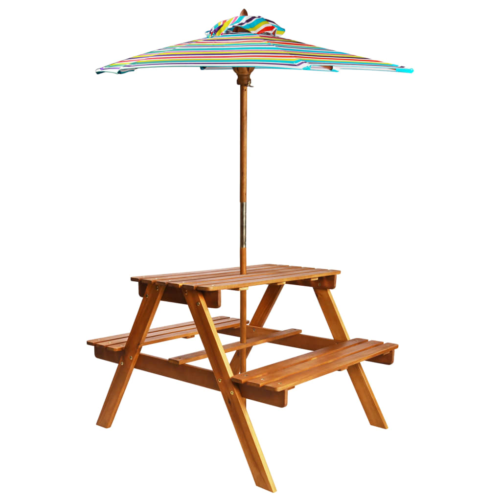 Kinder-picknicktisch Mit Sonnenschirm 79x90x60 Cm Akazienholz Vidaxl