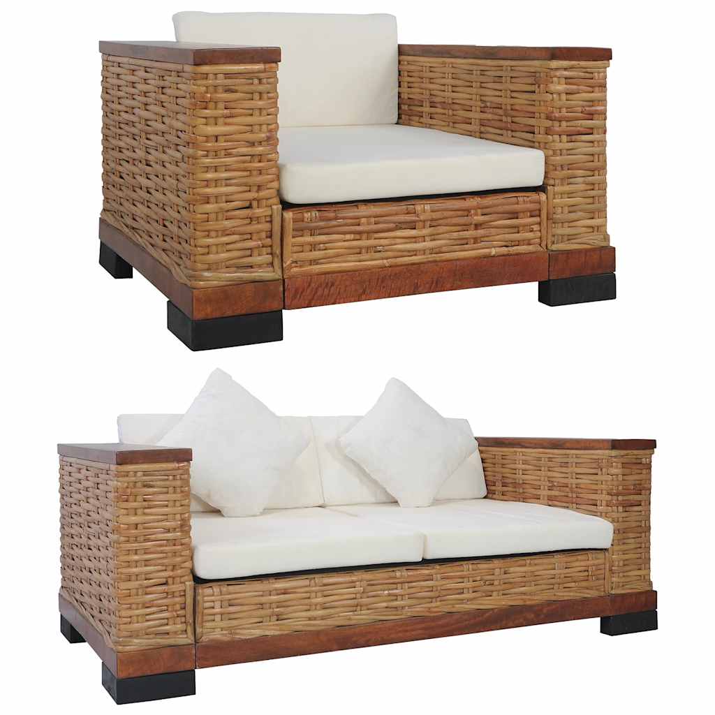 Vidaxl - 2-tlg. Sofagarnitur Mit Auflagen Braun Natur Rattan