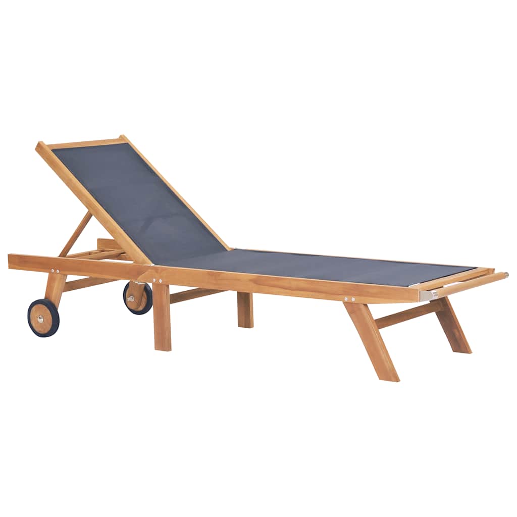 Sonnenliege Klappbar Mit Rädern Teak Massivholz Und Textilene - Vidaxl