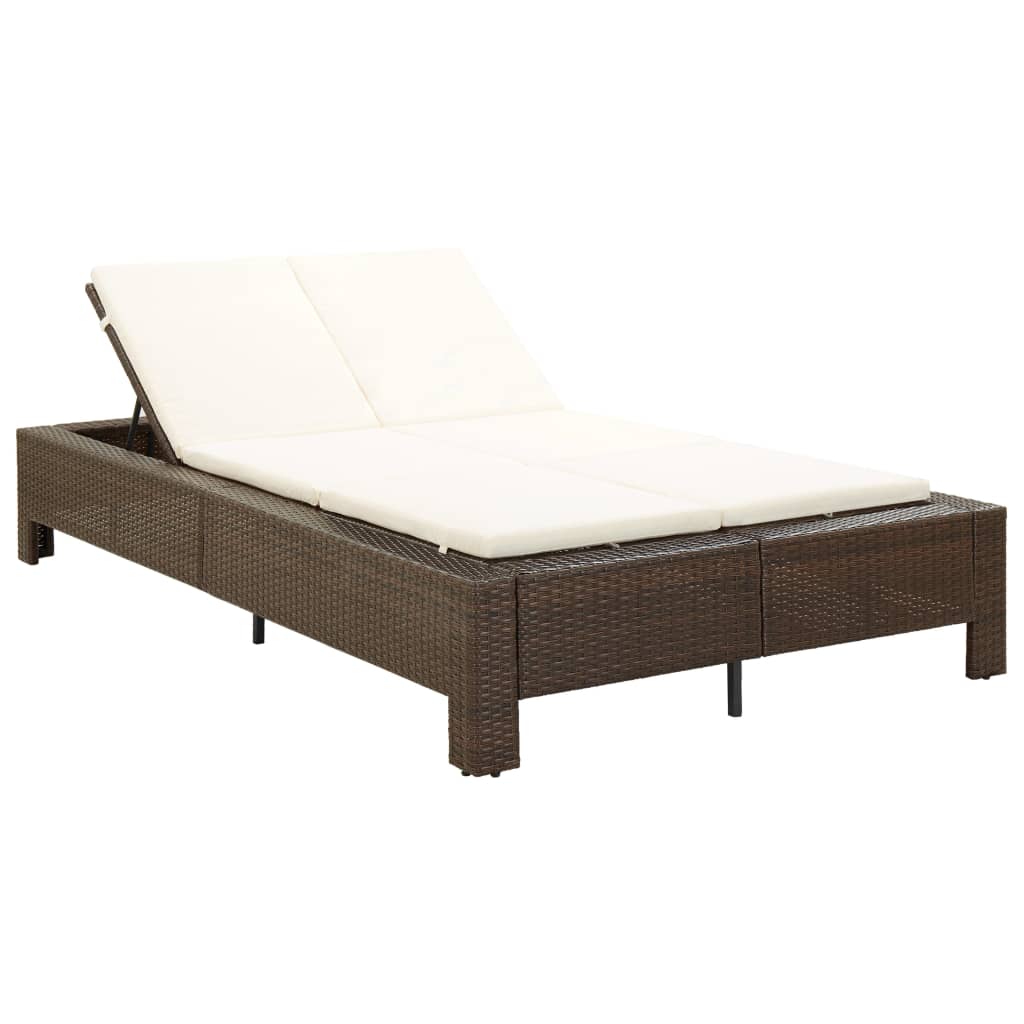 2-personen-sonnenliege Mit Auflage Braun Poly Rattan - Vidaxl
