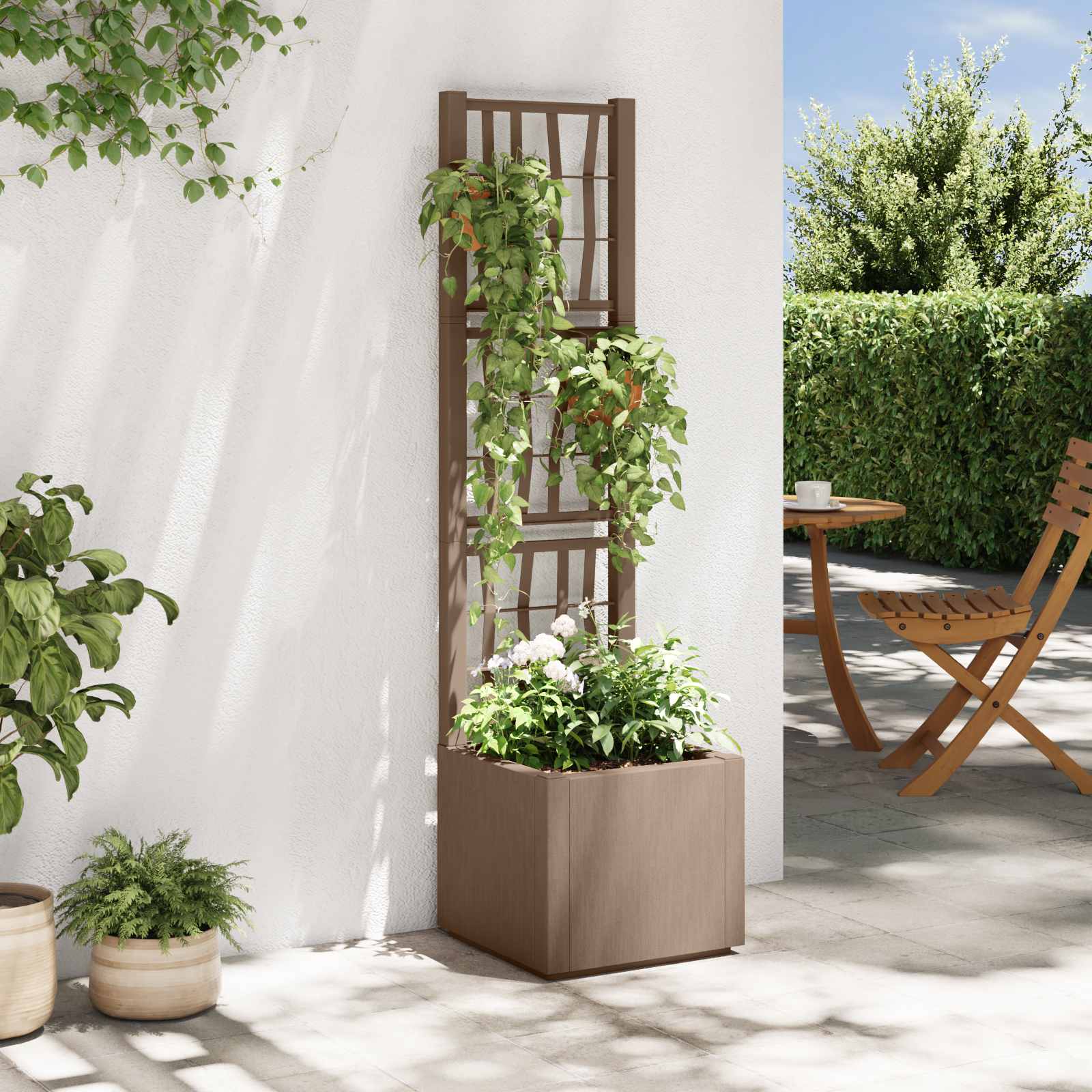 Vidaxl Garden Planter With Trellis Brown 36 X 36 X 140 Cm Pp