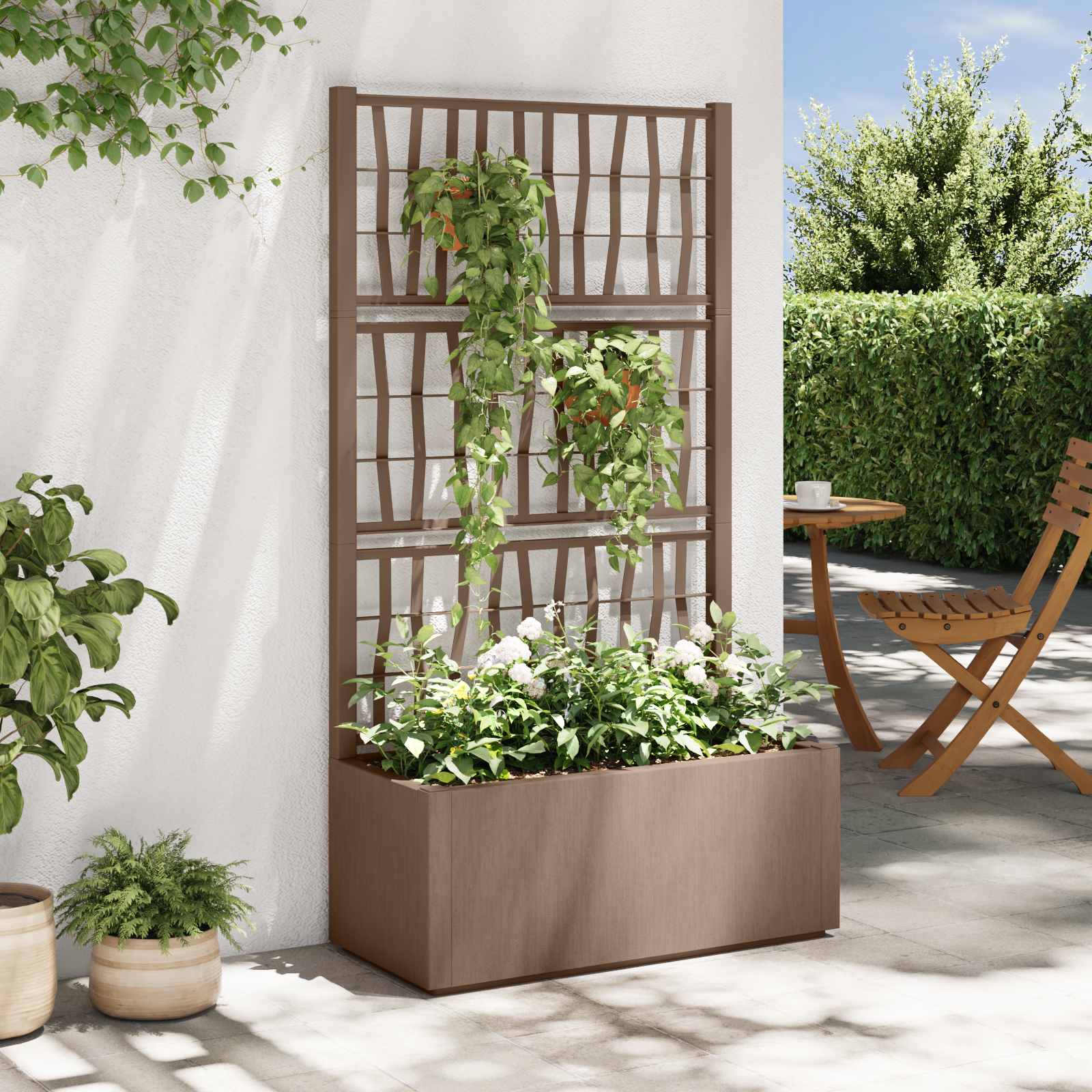 Vidaxl Garden Planter With Trellis Brown 80 X 36 X 140 Cm Pp