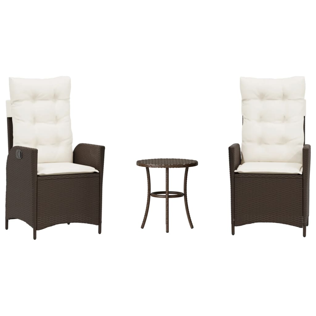 Vidaxl 3 Piece Bistro Set With Cushions Brown Poly Rattan (us Only)