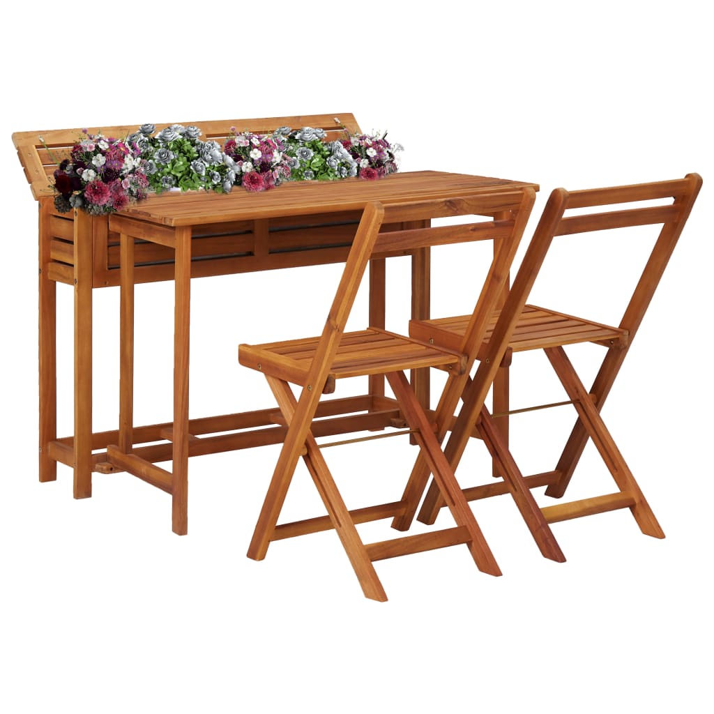 Vidaxl Garden Planter Table With 2 Bistro Chairs Solid Acacia Wood