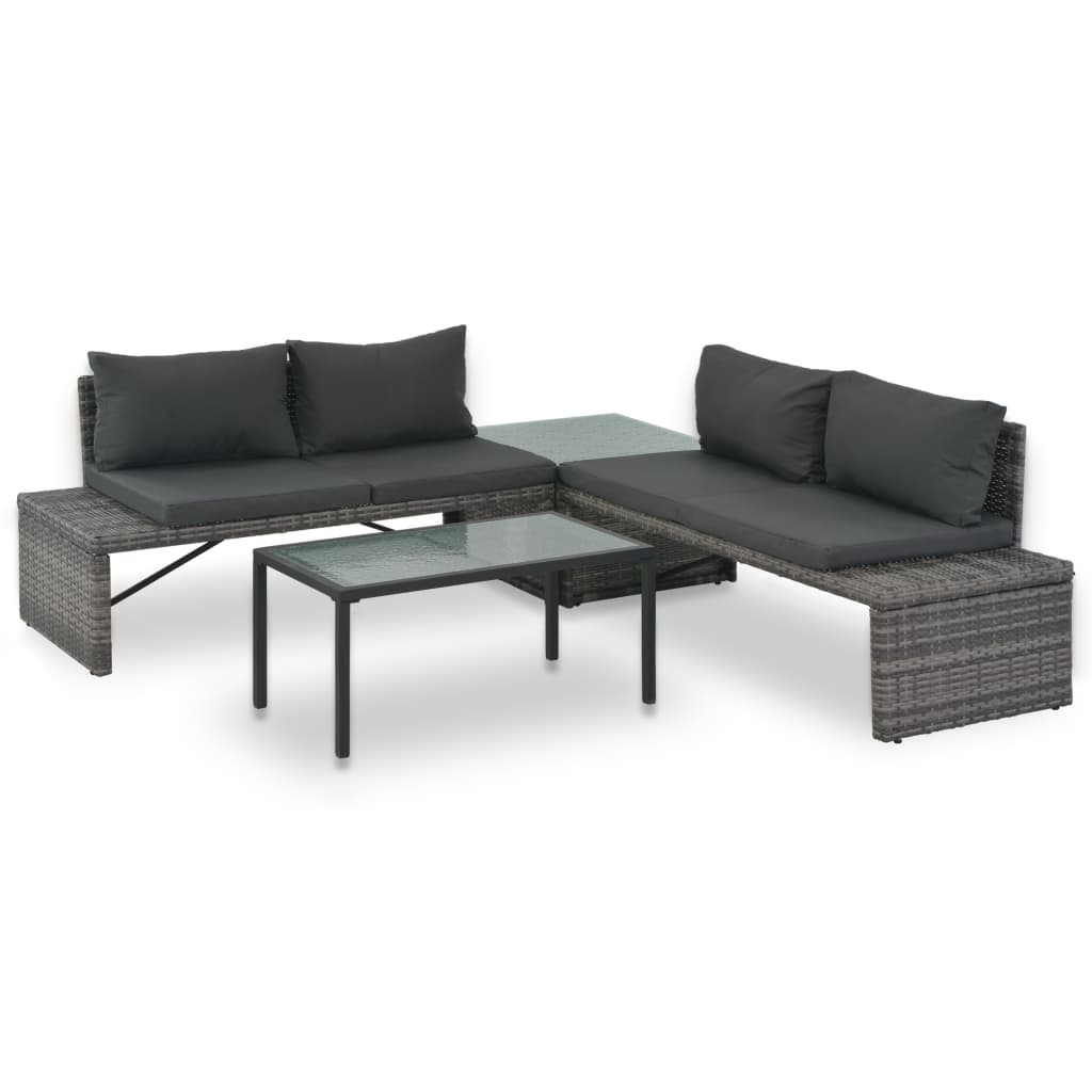 3-tlg. Garten-lounge-set Mit Polstern Poly Rattan Grau Vidaxl