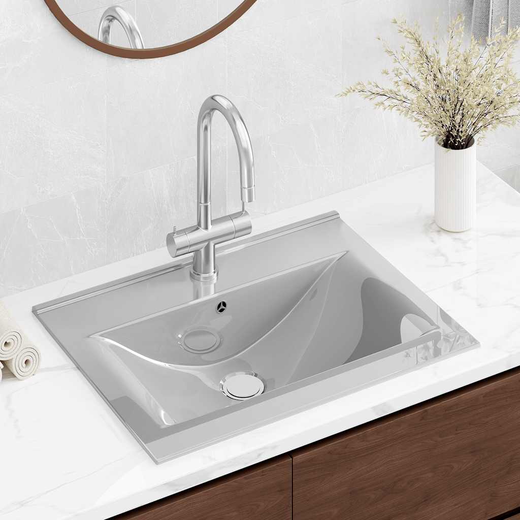 Waschbecken Mit Überlauf 60x46x16 Cm Keramik Silbern - Vidaxl