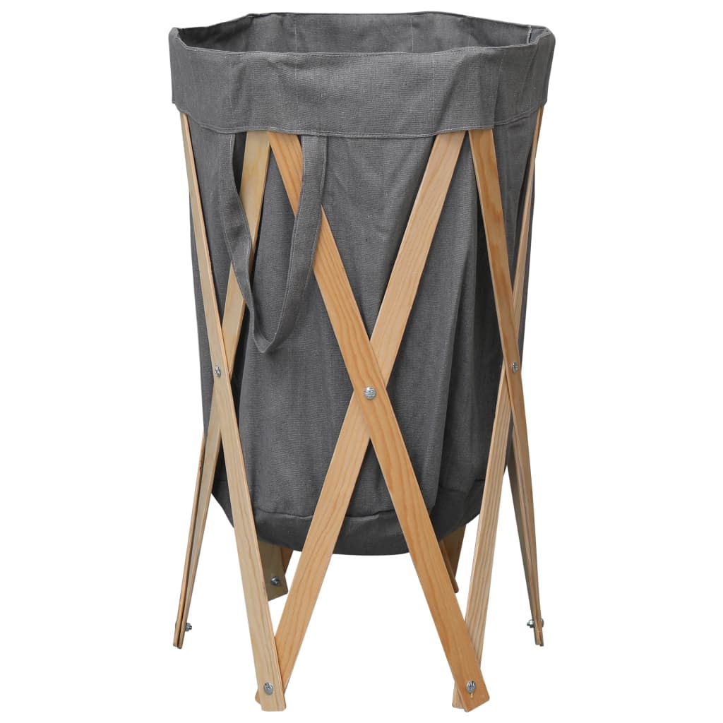 Vidaxl Folding Laundry Basket Grey Wood And Fabric