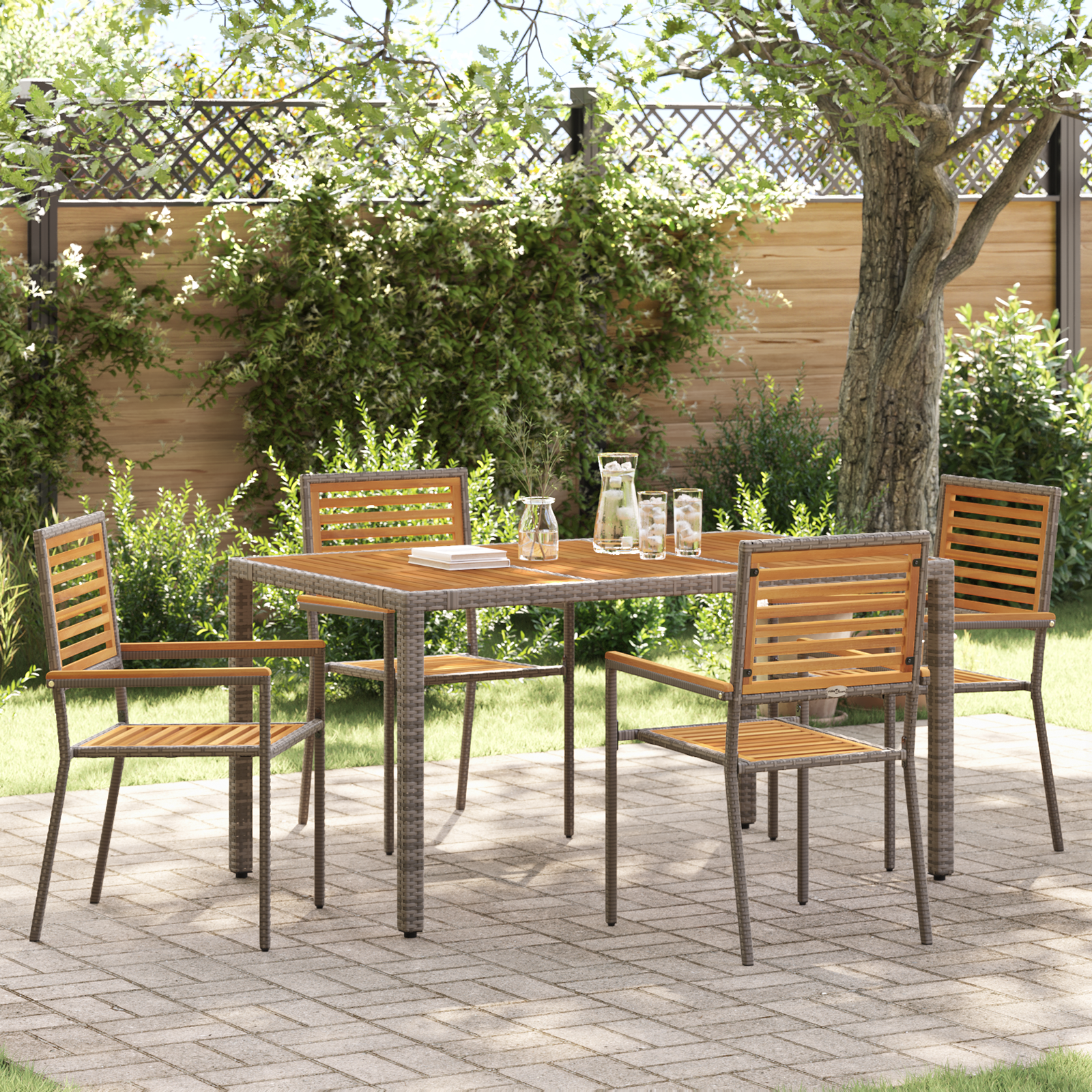 Vidaxl Garden Dining Set 5 Pcs Grey And Brown Poly Rattan