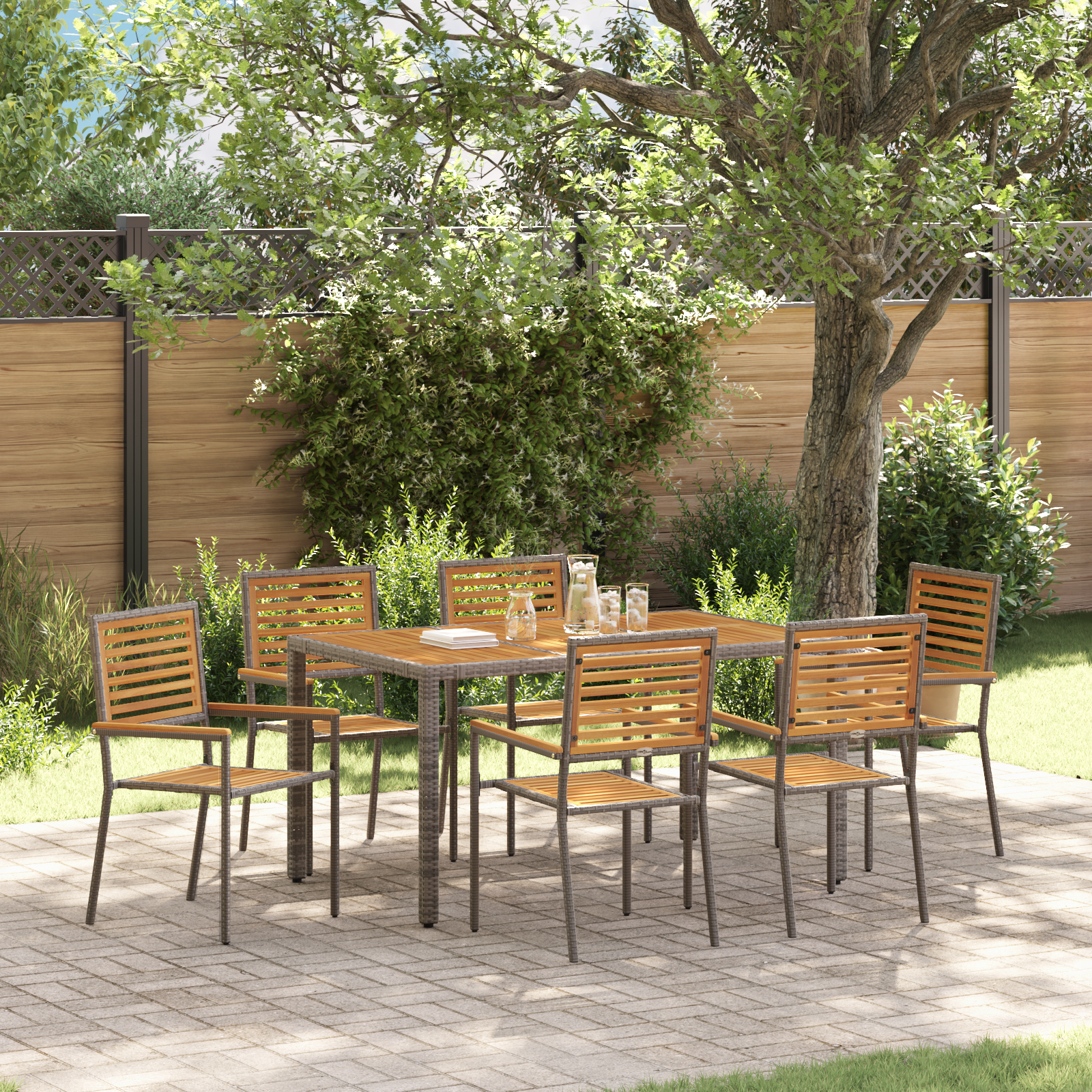 Garten Essgruppe 7 Pcs Grau Und Braun Poly-rattan Vidaxl