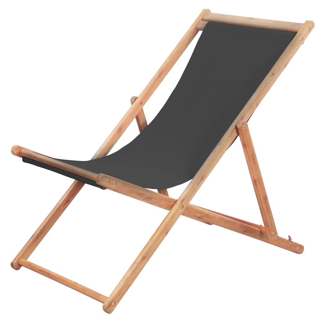 Vidaxl Folding Chair Fabric And Wooden Frame Grey
