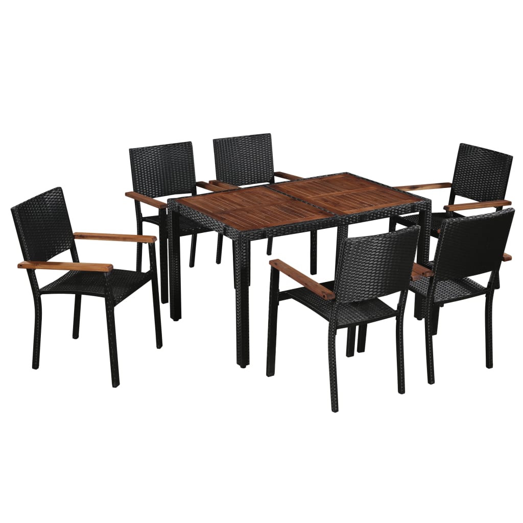 7-tlg. Garten-essgruppe Poly Rattan Akazie Massivholz Schwarz Vidaxl