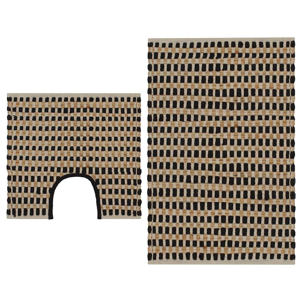 Vidaxl Hand-woven Jute Bathroom Mat Set Fabric Natural And Black