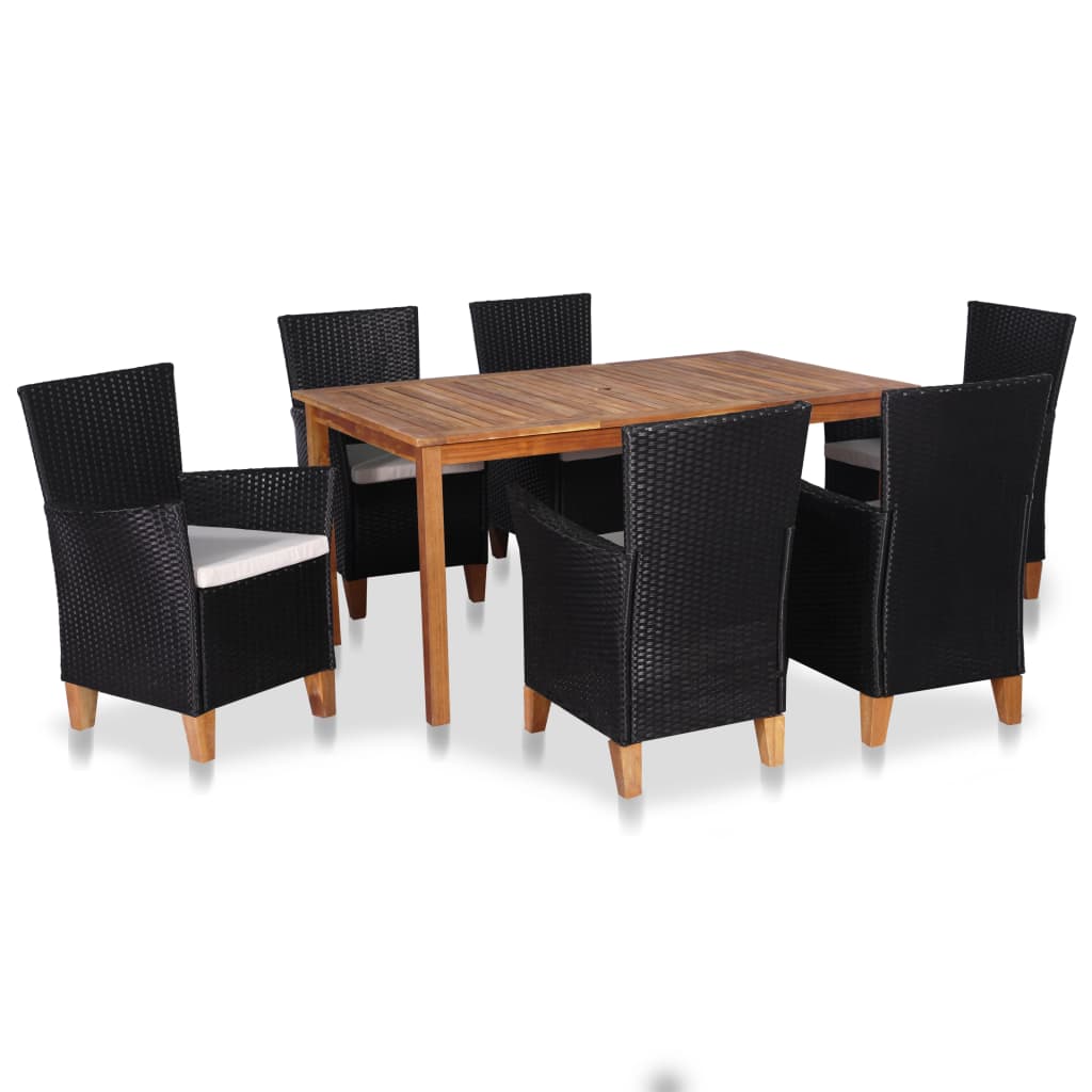 7-tlg. Garten-essgruppe Poly Rattan Schwarz Und Braun Vidaxl