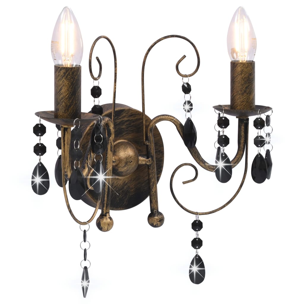 Vidaxl Wall Lamp With Beads Antique Black 2 X E14 Bulbs