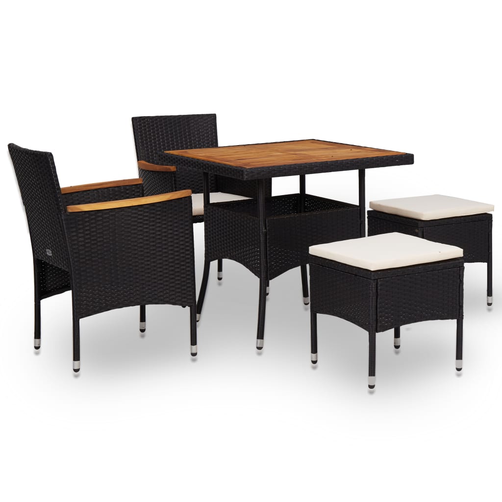 5-tlg. Garten-essgruppe Schwarz Poly Rattan Akazie Massivholz Vidaxl
