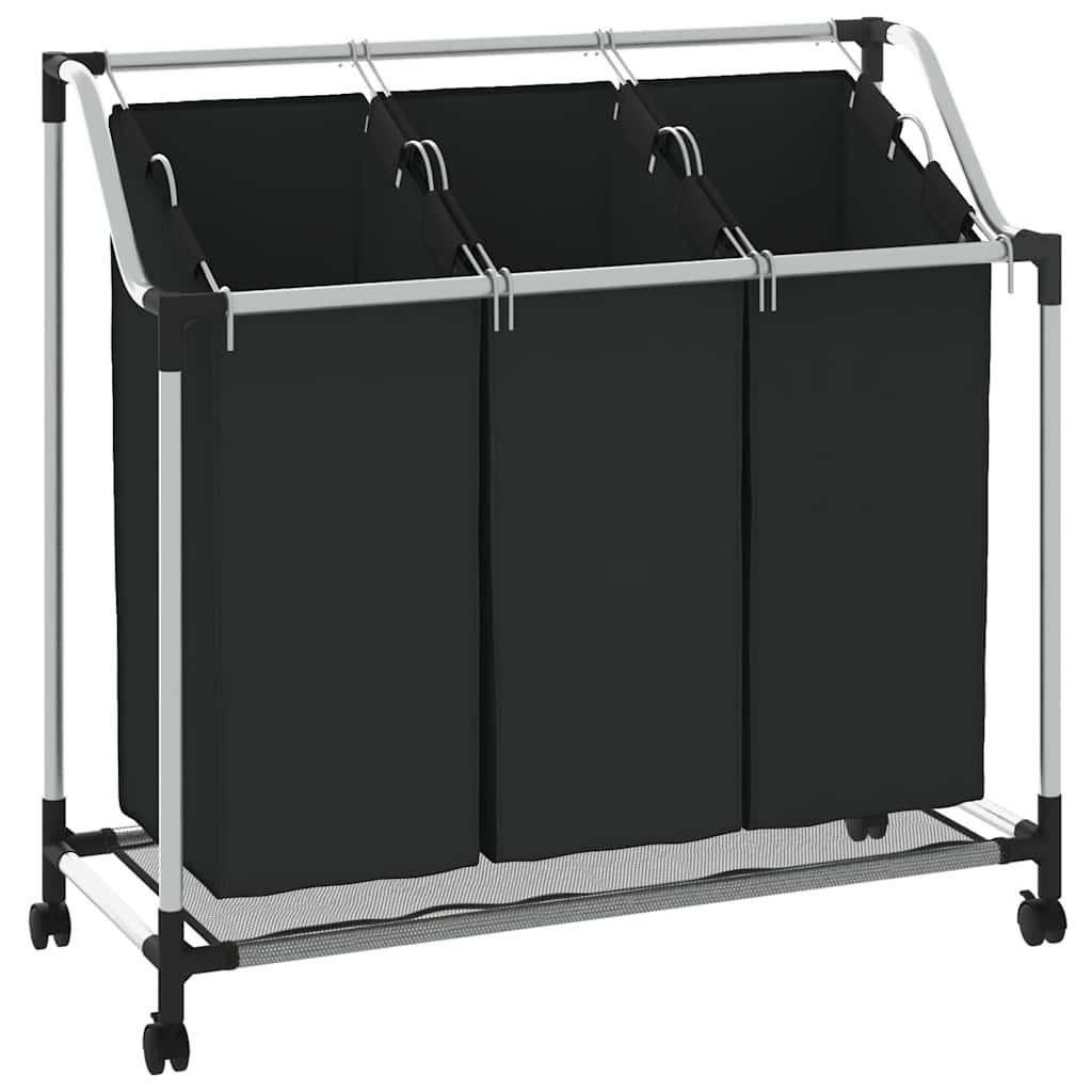 Wäschekorb Mit 3 Taschen Schwarz Stahl Vidaxl
