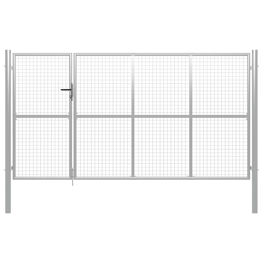 Gartentor Stahl 350 X 150 Cm Silbern Vidaxl