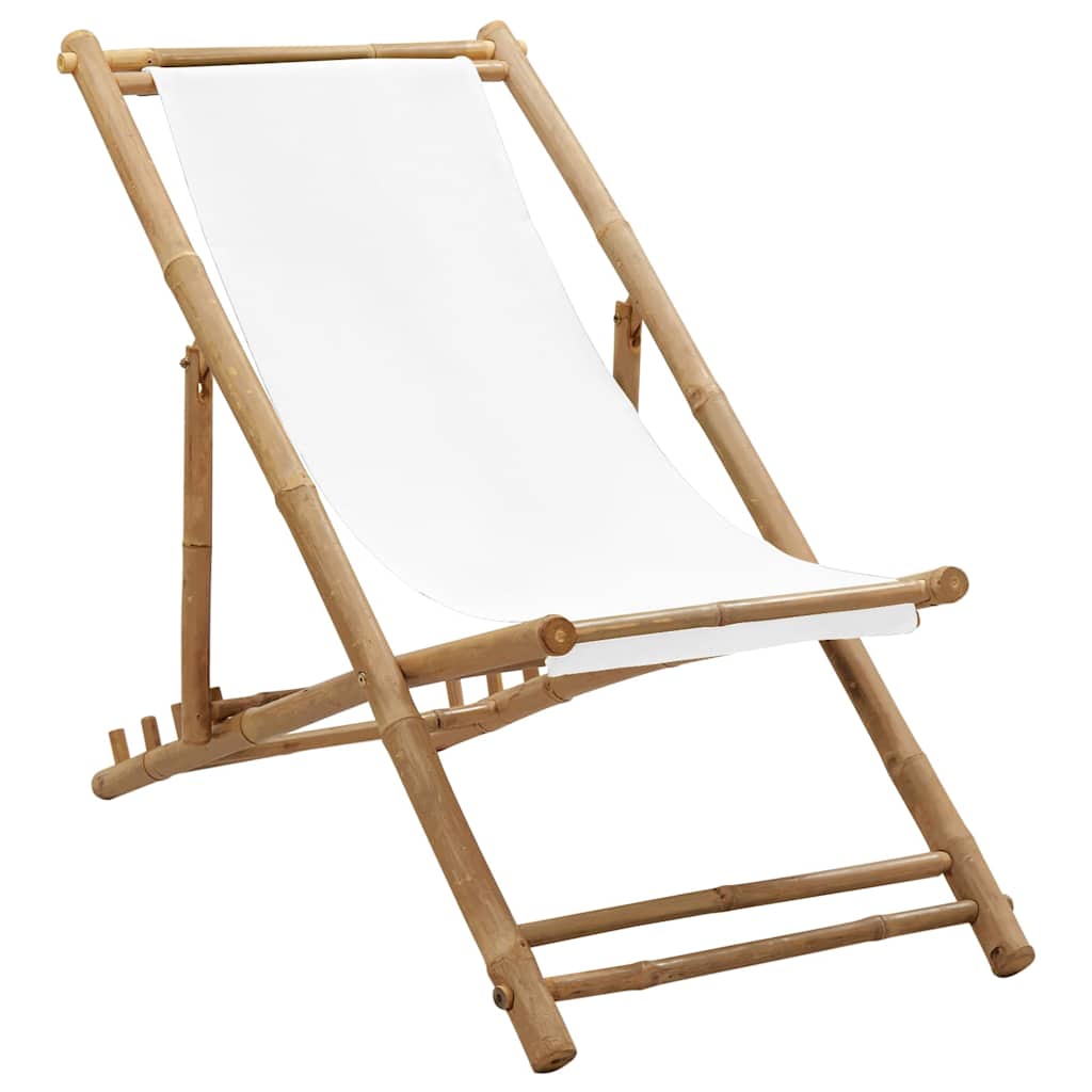 Vidaxl Outdoor Deck Chair Bamboo And Canvas