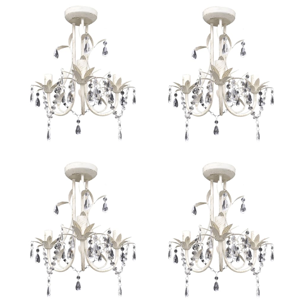 Vidaxl Crystal Pendant Ceiling Lamp Chandeliers 4 Pcs Elegant White (4x240686)