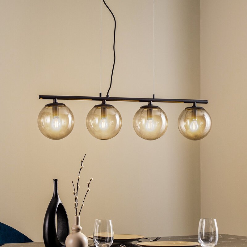 [neuwertig] B-ware Lucande Sotiana Hängelampe Hängelampe Lampe Leuchte 4 Glaskugeln Schwarz 40w E14