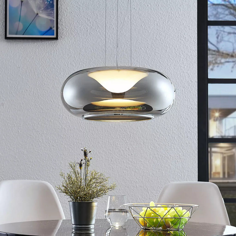 [neuwertig] B-ware Lucande Glas-led-pendelleuchte Lampe Leuchte Pendelleuchte 12w. Mijo In Rauchgra