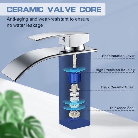 Kisimixer Modern Waterfall Bathroom Faucet, Elegant Design Basin Faucet, Waterfall Mixer, Hot And Cold Water Available, Chrome Tap G 3/8, Basin Mixer Without Drainage Pull